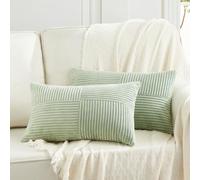 Fancy Homi Lot de 2 housses de coussin lombaire décoratives rectangulaires en velours côtelé doux à rayures de style rustique et bohème pour salon, canapé-lit, 50 x 70 cm, vert sauge