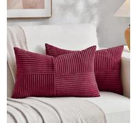 Fancy Homi Lot de 2 housses de coussin lombaire décoratives rectangulaires en velours côtelé et à rayures de style rustique pour salon, canapé-lit, style rustique, décoration d'intérieur, bordeaux, 35