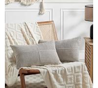 Fancy Homi Lot de 2 housses de coussin lombaire décoratives rectangulaires en velours côtelé rayé doux, gris neutre, pour décoration intérieure de style rustique, salon, canapé, lit, sofa, 30 x 60 cm
