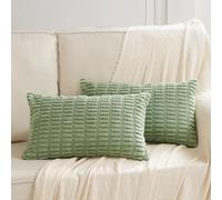 Fancy Homi Lot de 2 Housses de Coussin Lombaire décoratives rectangulaires en Velours côtelé uni et Doux, pour Salon, canapé, Chambre à Coucher, 30 x 50 cm, Vert Sauge