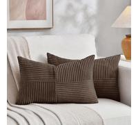 Fancy Homi Lot de 2 housses de coussin lombaire longues et décoratives rectangulaires en velours côtelé et à rayures de style rustique et bohème pour canapé-lit, 30 x 60 cm, marron foncé