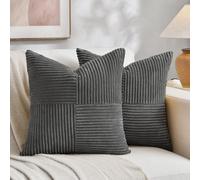 Fancy Homi Samll Lot de 2 housses de coussin décoratives carrées en velours côtelé doux de style rustique et rustique, motif Samll - 30 x 30 cm, gris foncé
