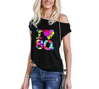 Fancy I Love The 80s Globe T-shirt imprimé graphique rétro Pop Star années 80 pour femme, Noir 80s Multiface, 52-54