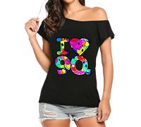 Fancy I Love The 80s Globe T-shirt imprimé graphique rétro Pop Star années 80 pour femme, Noir 90s Multiface, 52-54