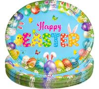 FANCY LAND Lot de 24 assiettes en carton jetables pour Pâques 25,4 x 30,5 cm