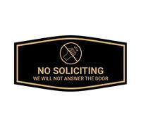 Fancy Panneau « No Soliciting We Will Not Answer The Door » (noir doré) - Taille M