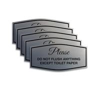 Fancy Please Do Not Flush Anything Except Lot de 5 panneaux de papier toilette | Installation facile | Panneaux de toilettes (argent brossé/noir) - Petite taille