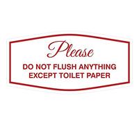 Fancy Please Do Not Flush Anything Except Panneau de papier toilette Medium (3-1/2" x 7") blanc/rouge