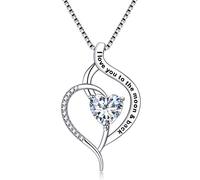 FANCYCD Holiday Deals Semaine I Love You To The Moon And Back Collier en forme de cœur pour femme et fille Cadeau pour petite amie, épouse, sœur, grand-mère, mère Plaqué platine Zircon cubique