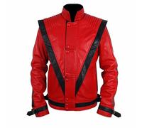 Fancyd Michael Jackson Red Jacket MJ Thriller Veste en cuir, Rouge - Cuir véritable, M