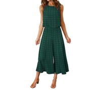 FANCYINN 2 Pièces Femmes Combinaison Sans Manches Col Rond Chemise Barboteuse Jumpsuit D'été Chic Élégant Longue Basique Pantalon Taille Haute Loose Casual Combishort Point Vert Suisse M
