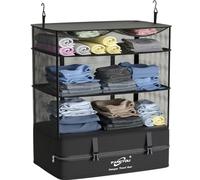 fancyou Organisateur de valise Cube d’emballage suspendu Étagères d’armoire portable Compressive Bagages de voyage essentiels 30x44x65cm 3 étagères et 1 armoire Organisateur extensible (noir)