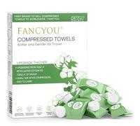 Fancyou Serviette Compressée Jetable 100Pcs, Compressed towels Ultra-douce, 100% Biodégradable Serviette Visage Voyage,Mini Chiffons de Nettoyage Comprimés,Peu Encombrant,Torchon,Absorbant(Vert)