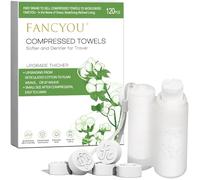 Fancyou Serviette Compressée, Rince Doigts Lingettes Ultra-douce, Biodégradable Compressed Towels Jetable, Mini Chiffons de Nettoyage, Peu Encombrant, Absorbant,Torchon,Voyage(120 Unité Vert)