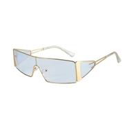 FancyPink Y2K Lunettes de soleil pour femme - Lunettes rectangulaires rétro enveloppantes - Monture en métal non polarisée des années 2000, A6 doré/bleu