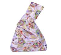 FANCYPUMPKIN Vintage Japanese Yukata Kimono Crane Handbag Wristlet Bag Small Coin Bag Tote Handle Bag Knot Pouch for Women, E-14