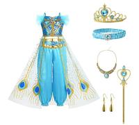 Fancyset Costume de princesse Jasmine pour filles - Costume de princesse Aladdin - Déguisement Jasmine pour filles - Tenue pour Noël, Halloween, fête de jeu de rôle