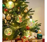 Fancysky Boules de Noël à LED - Coffret de 5 Boules de Noël Transparentes, Decoration Noel Boule Décorées avec Père Noël, Bonhomme de Neige, Renne et Baies Rouges