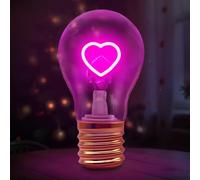 Fancysky Vintage Amour Lampe de Table en Forme d'Ampoule Dimmable,Ampoule Rechargeable par USB,Lampe de Table Sans Fil,Convient comme Cadeau,Veilleuse, Décoration de Fête,Lumière d'Ambiance (Amour)