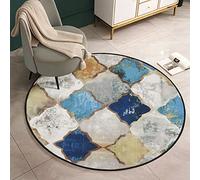 Fancytan Tapis Rond Grande Diamants Vintage de Salon Chambre Design Géométrique Jaune Bleu, 120cm