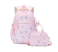 FANDARE 2 en 1 Mignon Sacs à Dos pour Enfants avec Panier Repas Sac a Dos Loisir d'école d'écolier Junior Cartable Fille Scolaire Primaire Élémentaire Collège Ecole School Daypacks Rose Clair