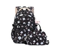 FANDARE 2 en 1 Mignon Sacs à Dos pour Enfants avec Panier Repas Sac a Dos Loisir d'école d'écolier Junior Cartable Fille Scolaire Primaire Élémentaire Collège Ecole School Daypacks Noir