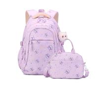 FANDARE 2 en 1 Mignon Sacs à Dos pour Enfants avec Panier Repas Sac a Dos Loisir d'école d'écolier Junior Cartable Fille Scolaire Primaire Élémentaire Collège Ecole School Daypacks Violet Clair
