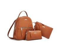 FANDARE 3 pièces Sac à Dos Femme Chic Sacs portés dos avec bandoulière Portefeuille Elegant PU Sac à Main Portés Cartable Portés Scolaire Fille pour Voyages Travail Shopping Université Marron foncé