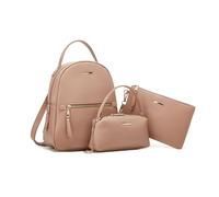FANDARE 3 pièces Sac à Dos Femme Chic Sacs portés dos avec bandoulière Portefeuille Elegant PU Sac à Main Portés Cartable Portés Scolaire Fille pour Voyages Travail Shopping UniversitéRose