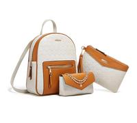 FANDARE 3 pièces Sac à Dos Femme Chic Sacs portés dos avec Sac sous les bras bandoulière Portefeuille PU Cuir Sac à Main Poignet Portés Cartable Fille pour Voyages Travail Université Blanc Marron