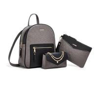 FANDARE 3 pièces Sac à Dos Femme Chic Sacs portés Dos avec Sac sous Les Bras bandoulière Portefeuille PU Cuir Sac à Main Poignet Portés Cartable Fille pour Voyages Travail Université Gris Noir