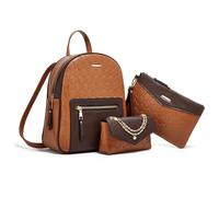 FANDARE 3 pièces Sac à Dos Femme Chic Sacs portés Dos avec Sac sous Les Bras bandoulière Portefeuille PU Cuir Sac à Main Poignet Portés Cartable Fille pour Voyages Travail Université Marron foncé