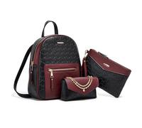 FANDARE 3 pièces Sac à Dos Femme Chic Sacs portés Dos avec Sac sous Les Bras bandoulière Portefeuille PU Cuir Sac à Main Poignet Portés Cartable Fille pour Voyages Travail Université Noir Marron