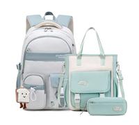 FANDARE 3 Pièces Sac à Dos Scolaire pour Enfants (5 à 20 Ans) Cartable pour Collégiens Lycéens avec Sacs Bandoulière & Trousse pour Ados Garçons Filles, Sac à Dos Léger pour Voyage et Études Gris Bleu