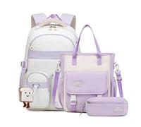 FANDARE 3 Pièces Sac à Dos Scolaire pour Enfants (5 à 20 Ans) Cartable pour Collégiens Lycéens avec Sacs Bandoulière & Trousse pour Ados Garçons Filles, Sac à Dos Léger pour Voyage et Études Violet