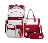 FANDARE 3 Pièces Sac à Dos Scolaire pour Enfants (5 à 20 Ans) Cartable pour Collégiens Lycéens avec Sacs Bandoulière & Trousse pour Ados Garçons Filles, Sac à Dos Léger pour Voyage et Études Rouge