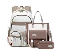 FANDARE 3 Pièces Sac à Dos Scolaire pour Enfants (5 à 20 Ans) Cartable pour Collégiens Lycéens avec Sacs Bandoulière & Trousse pour Ados Garçons Filles, Sac à Dos Léger pour Voyage et Études Marron