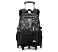 FANDARE 35L Sac à dos à roulettes Détachable 2-en-1 Cartable scolaire étudiant Valise trolley 6 roues pour ordinateur portable Bagages cabine Daypacks sac à dos de voyage Étoile Graffitis noirs