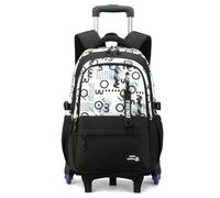 FANDARE 35L Sac à dos à roulettes Détachable 2-en-1 Cartable scolaire étudiant Valise trolley 6 roues pour ordinateur portable Bagages cabine Daypacks sac à dos de voyage Étoile Cercle blanc noir