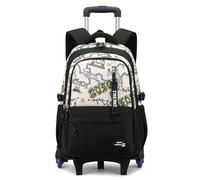 FANDARE 35L Sac à dos à roulettes Détachable 2-en-1 Cartable scolaire étudiant Valise trolley 6 roues pour ordinateur portable Bagages cabine Daypacks sac à dos de voyage Chiffres noirs et blancs