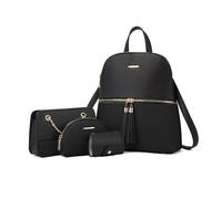 FANDARE 4 pièces Frange Sac à Main Femme avec Sacs épaule bandoulière Ensemble Pochette Portefeuille Sacs à Dos Cabas Sacoche Portés pour Voyage Shopper Sacoches Besace Tote Bag Noir