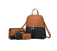 FANDARE 4 pièces Frange Sac à Main Femme avec Sacs épaule bandoulière Ensemble Pochette Portefeuille Sacs à Dos Cabas Sacoche Portés pour Voyage Shopper Sacoches Besace Tote Bag Marron Noir