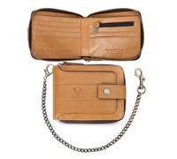 FANDARE Anti-vol Portefeuille pour Hommes avec Blocage RFID Portefeuille en Cuir à Fermeture Éclair Porte-Cartes Bifold avec 13 Porte-Cartes & Fenêtre d'Identification pour Voyage Brun Clair