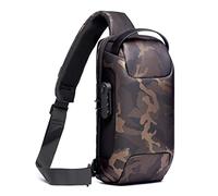 FANDARE Antivol Sac Poitrine Bandoulière Homme Femme Randonnée avec USB - Sacoche d'Epaule pour Voyage Sports Travers Cyclisme Moto - Multi-Poches Sling Crossbody Bag Polyester Camo