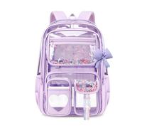 FANDARE Cartable Fille Léger Sac à Dos Scolaire avec Nœud papillon Sac d'école cours Collégien Adolescent Imperméable PVC avec Multiples Poches pour enfant Voyage Randonnée Loisir School Bag Violet