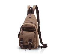 FANDARE Classique Sling Bag Backpack Étudiants Sport Party Voyages Portable Sac à Bandoulière Homme/Femme Multifonctionnel Respirant Toile Brown