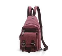 FANDARE Classique Sling Bag Backpack Étudiants Sport Party Voyages Portable Sac à Bandoulière Homme/Femme Multifonctionnel Respirant Toile Rouge