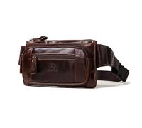 FANDARE Cuir Banane Unisexe Sac de Poitrine Ceinture à Multiples Pochettes Zippées, Rétro Sacs à Dos porté Travers Bandoulière pour Voyages Randonnées et Usage Quotidien (Ados & Adultes) Brun