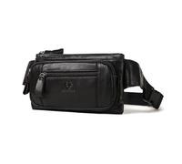 FANDARE Cuir Banane Unisexe Sac de Poitrine Ceinture à Multiples Pochettes Zippées, Rétro Sacs à Dos porté Travers Bandoulière pour Voyages Randonnées et Usage Quotidien (Ados & Adultes) Noir