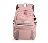 FANDARE Décontractée Sac à Dos Scolaire Sac à Dos pour Enfant Collège Cartables Fille Garçons Sac d'école pour 15.6 Pouce Laptop Université Outdoor Voyage Travail Daypacks Imperméable Nylon Rose